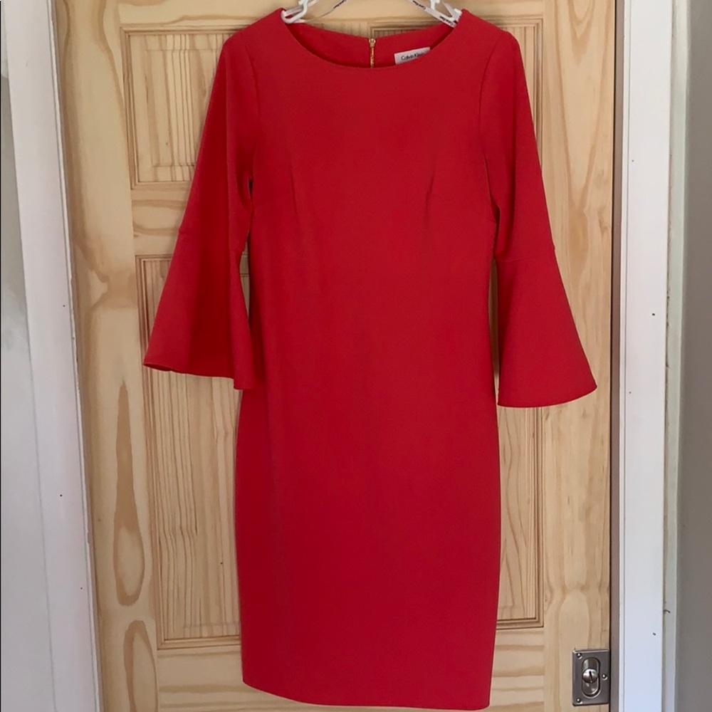 Calvin Klein Bell Sleeve Sheath Dress
